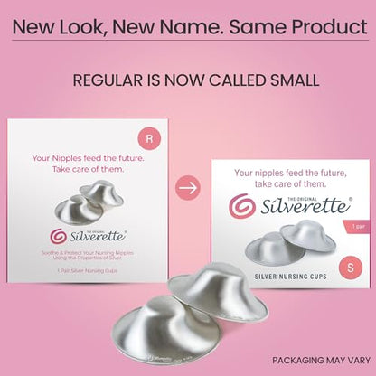 Silverette® The Original Silver Nursing Cups, Nipple Covers for Breastfeeding Essentials, Pure 925 Silver Nipple Shields - color: Small - Regular With O-Feel Silicone Rings
