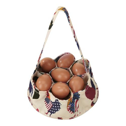 Egg Collecting Basket, Canvas Egg Basket for Gathering with 7 Pouches for Chicken, Duck, Goose, Bird, Various Poultry Collection (Flag Chicken) - style: Flag Chicken