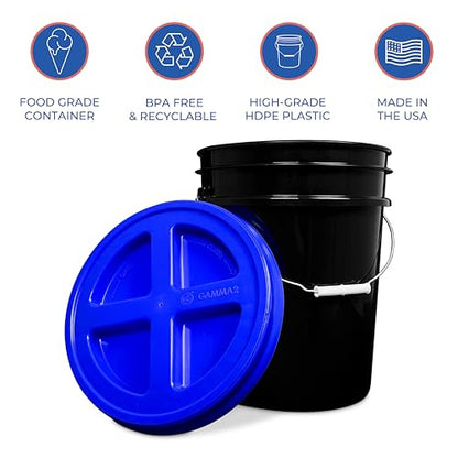 ePackageSupply 5 Gallon Bucket - Food Grade Bucket with Airtight Gamma Seal Screw-On Lid, BPA-Free, Heavy-Duty 90 Mil HDPE Plastic, Bulk Storage, Durable Container, Made in USA, Black/Blue, 3 Packs - color: Black/Blue, size: 3 Packs