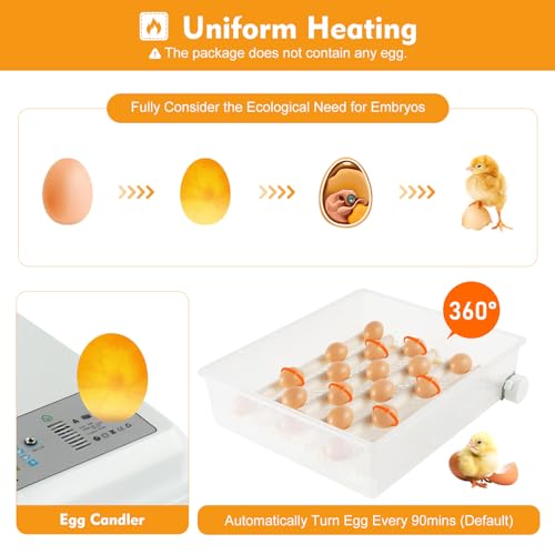 64 PCS Eggs Incubator, 3-in-1 Automatic Egg Incubator for Hatching Eggs with Digital Control, White Automatic Egg Turner with 360° Auto Turning & Uniform Heating for Home & Farm Use - size: 64 PCS