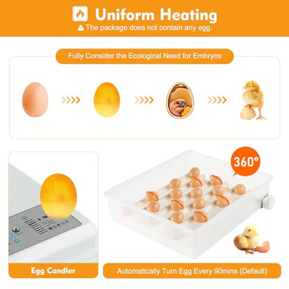 64 PCS Eggs Incubator, 3-in-1 Automatic Egg Incubator for Hatching Eggs with Digital Control, White Automatic Egg Turner with 360° Auto Turning & Uniform Heating for Home & Farm Use - size: 64 PCS