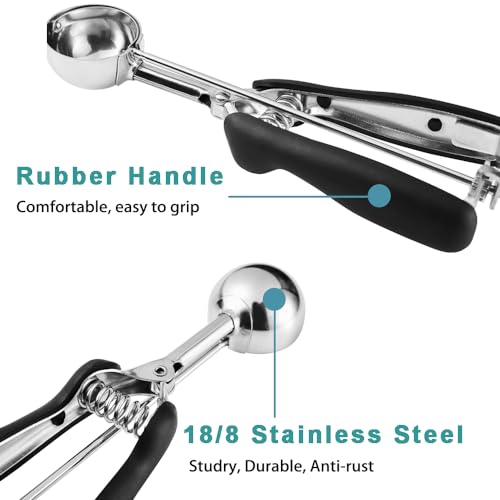 Large Cookie Scoop, Cookie Dough Scoop, 3 Tablespoons/ 45 ml/ 1.5 oz, Spring-Loaded Ice Cream Scoop, 18/8 Stainless Steel, Comfortable Grip - color: Black, size: #20/ 3 Tbsp