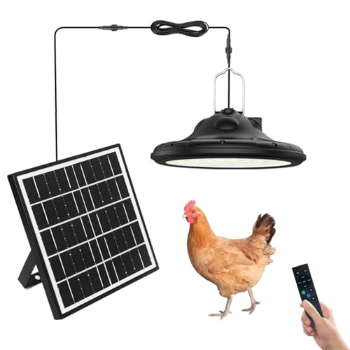 Solar Chicken Coop Light with Timer, 3-Color Dimmable LED, IP66 Waterproof & 16.4ft Cord, Outdoor Solar Hanging Ceiling Pendant Light for Sheds Poultry Farms Coops Stables Patio Camping Garage