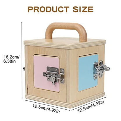 Montessori Wooden Lock Box with 4 Doors — Fine Motor Skills Activity Board for Toddlers 1-4, Problem Solving Toy with Different Lock Mechanisms, Natural Beech Wood Educational Gift