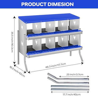 GarveeLife Chicken Nesting Box, 8 Compartments Nesting Box for Chickens, Two-Tier Galvanized Steel Chicken Egg Laying Box with Large Vented Holes Wall Mounting for Easy Egg Collection - color: Blue | 8 Compartments