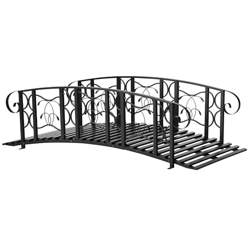 Outsunny 6' Metal Arch Backyard Garden Bridge with 660 lbs. Weight Capacity, Safety Siderails, Vine Motifs, Easy Assembly for Backyard Creek, Stream, Pond, Black - color: Black