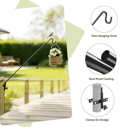 MIXXIDEA Extended Fence Deck Hook Rail Heavy Duty Bird Feeder Hook, Adjustable Plant Bracket for Bird Feeders, Planters, Suet Baskets, Lanterns, Wind Chimes and More - size: 43in Long Fence Hook-1 Pack