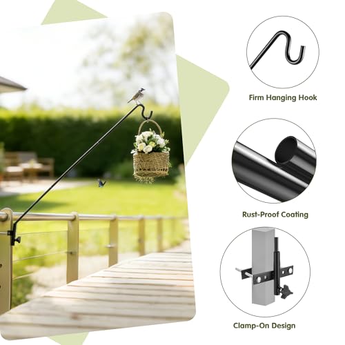 2 Packs Extended Fence Deck Heavy Duty Bird Feeder Hook, 360 Degree Rotary and Length Adjustable Plant Bracket for Bird Feeders Planters Suet Baskets Lanterns Wind Chimes and More - size: 43" Long -2 Packs Fence Deck Hook