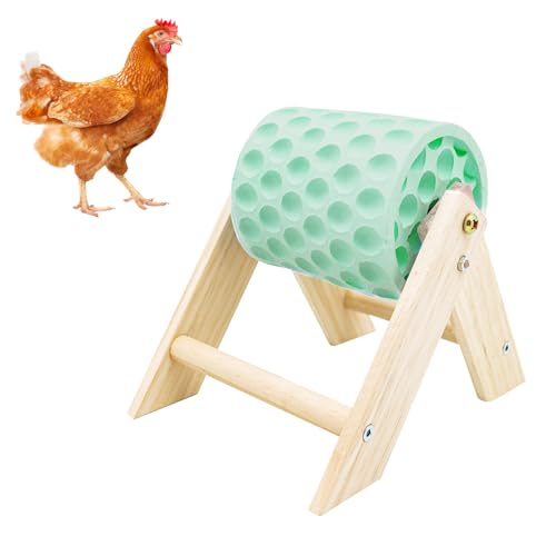 Chicken Coop Accessories, Beak Grinding Calcium Stone with Wooden Stand, Chicken Enrichment Toys, Toys for Hens, Ducks, Geese, Turkeys, Poultry, Green - color: Green