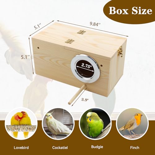 Natural Wood Bird Nesting Box,Acrylic Parakeet Nesting Box Transparent Cockatiel Nest House with Perch Wooden Parrot Nest for Lovebird Budgie Conure Canary Finch(Medium) - size: Medium