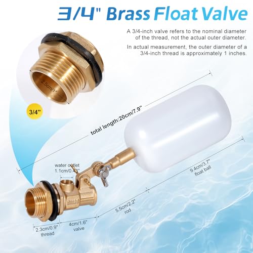 Float Valve 3/4 inch, Brass Water Float Valve with Adjustable Arm, Float Ball Valve Automatic Fill and Water Level Control for Water Trough,Fountains,Water Tank,Ponds,Pool,Aquariums - color: 3/4 in