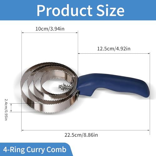 Curry Comb Kit, 4 Ring Curry Comb, Rubber Brush, Tear Stain Wipe Brush Set for Horses, Dogs, Goats, Cattle, Cow, Cleaning Supplies