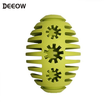 Deeow Natural Rubber Rugby Ball Dog Toy - Interactive Fetching & Chewing Puppy Toys, Slow Feeder Treat Dispenser Pet Toy, World Cup Soccer Teething Relief Puppy Toy for Aggressive Chewers