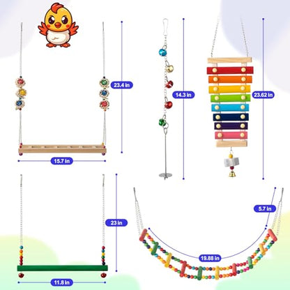 Little World Chicken Toys Complete Set of 12 – All-in-One Chicken Coop Accessories with Xylophone, Swing, Chicken Mirror, Ladder, Vegetable String Bag & Hanging Feeder Coop Toy for Happy Hens - size: 12PCS