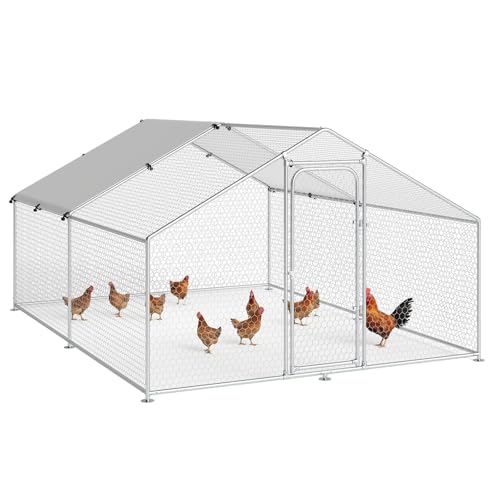 Large Metal Chicken Coop with Waterproof and UV-Resistant Cover,Chicken Run Outdoor Walk-in Cage Rabbit Duck Hen House for Backyard Farm Use, Spire Roof(10’ W x 13.2’ L x 6.4’ H) - size: 13x9.9Ft-Spire