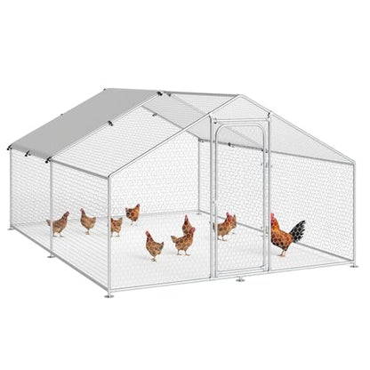 Large Metal Chicken Coop with Waterproof and UV-Resistant Cover,Chicken Run Outdoor Walk-in Cage Rabbit Duck Hen House for Backyard Farm Use, Spire Roof(10’ W x 13.2’ L x 6.4’ H) - size: 13x9.9Ft-Spire