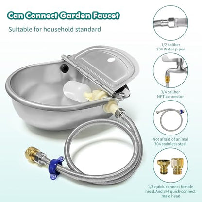 Automatic Water Dispenser for Dogs, 304 Steel Float Valve Pet Water Bowl. | 2.5L Capacity, Wall Mounted, for Large Dogs, Chickens, Horses, Easy Clean Drain, Anti-Spill Valve, Outdoor Farm & Yard