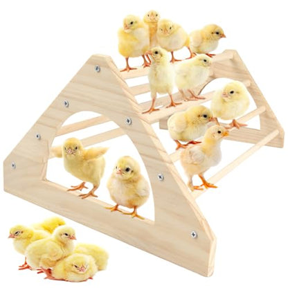 Large Wood Pine Chick Perch, 14.4" L x 10.6" W x 6.7" H Wooden Perch Chicks Toys for Coop and Brooder, Strong Chicken Jungle Gym Roosting Bar for Baby Chicks