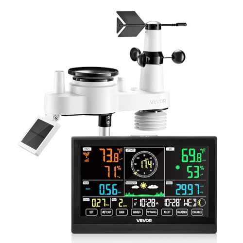 VEVOR 7-in-1 Wireless Weather Station, 7.5-Inch VA Display, Solar Powered Outdoor Sensor, Rain Gauge, Indoor Outdoor for Weather Forecast, Temperature, Humidity, Wind Speed and Direction (No WiFi) - style: 7in1 NO WiFi New Version