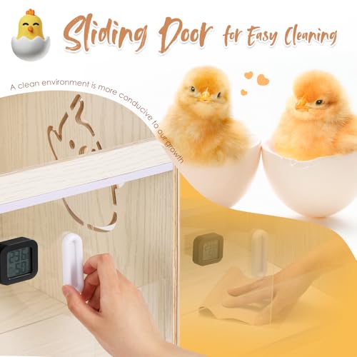 NEWTRY Chicken Brooder Box 32” Intelligent Sliding-Door Chick Brooder with 3 Heating Lamp, 1 Temp Controller, 2 Types of Thermometer Brooder Box up to 35 Chicks Quail Birds