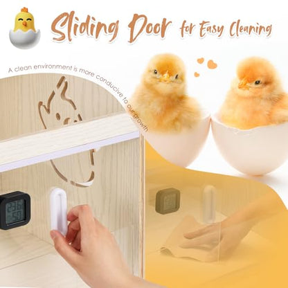 NEWTRY Chicken Brooder Box 32” Intelligent Sliding-Door Chick Brooder with 3 Heating Lamp, 1 Temp Controller, 2 Types of Thermometer Brooder Box up to 35 Chicks Quail Birds