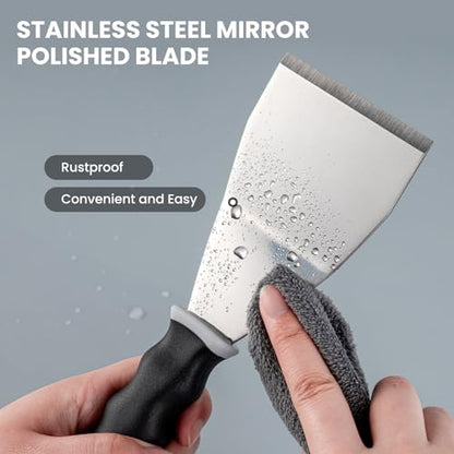 Mister Rui Bent Heavy Duty Scraper, 3" Bent Scraper with Pole Socket Hammer End, Stainless Steel Bent Blade with Anti Slip Rubber Handle, Heavy Duty Paint Remover Scraper Tool - color: Gray