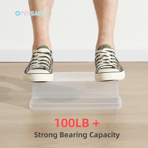 Stackable Plastic Storage Shoebox, BPA-Free Nestable Container with Latching Lid to Organize Shoes, See-Through Box for Home and Office, Multi-Purpose Storage Case, Clear Bins (12 Pack 6 Quart Gray)