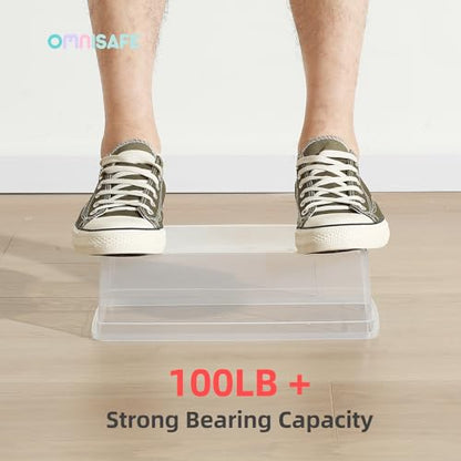 Stackable Plastic Storage Shoebox, BPA-Free Nestable Container with Latching Lid to Organize Shoes, See-Through Box for Home and Office, Multi-Purpose Storage Case, Clear Bins (12 Pack 6 Quart Gray)