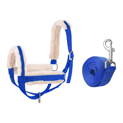 Cow Halter with Leading Rope Adjustable Harness Training Ranch Showing Cattle Calf Halter Bull Bridle for Foal Horse Oxen - color: Blue M