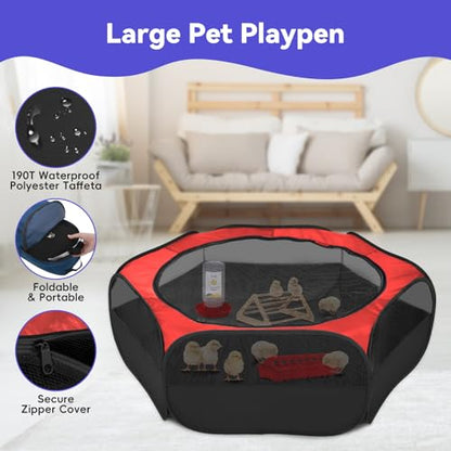 Pawaboo Chick Brooder Box for Chick Starter Kit, Brooder Pen/Chicken Supplies Brooders Box with Chicks Perch Brooding Up to 15 Chicks, Duck and Quail, Red+Black - color: Z-Red+Black