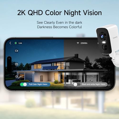 fanxiang 2K Wireless Security Camera Outdoor with Solar Panel & 64GB Card, Rechargeable Battery Camera Wireless WiFi, 300° Pan Rotating, PIR, Color Night Vision, AI Motion Detection, 2-Way Audio, IP65 - style: Solar Camera with Card