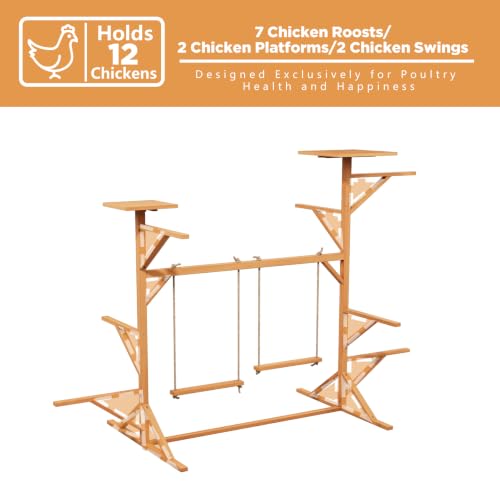 Wooden Chicken Roosting Bars for 8-12 Chickens, Multi-Level Chicken Perch with Swings for Coop, Let Chickens Run, Play & Stay Healthy, Ideal for Backyard Coops & Farms
