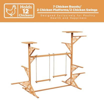 Wooden Chicken Roosting Bars for 8-12 Chickens, Multi-Level Chicken Perch with Swings for Coop, Let Chickens Run, Play & Stay Healthy, Ideal for Backyard Coops & Farms