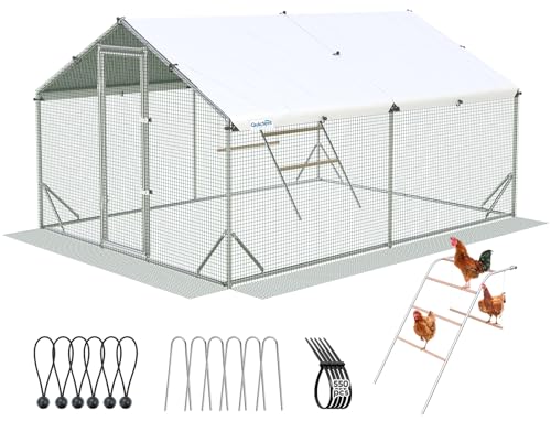 Quictent Advanced Series 12x9 ft Metal Chicken Coop Run with Climbing Ladder, Large Walk-in Outdoor Poultry Cage Heavy Duty Predator Proof Hen Duck Rabbit Farm Pen House, Waterproof Anti-UV Cover - color: Silver, size: 12x9 ft