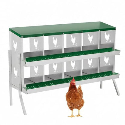IDEALHOUSE Chicken Nesting Box, Galvanized Steel Laying Box with Rustproof & Roll-Away Egg Design, for Hens, Green 10 Compartment with Bracket - color: Green, size: 10 compartments (with bracket)