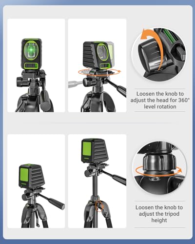 Laser Level Tripod, Huepar 56” Extendable Height Tripod for Line Lasers, Point Lasers, Laser Distance Measures, 1/4" and 5/8" Thread Mount, Multi-Function Hook, Non-Skid Feet, TPD14 - size: 56 inch
