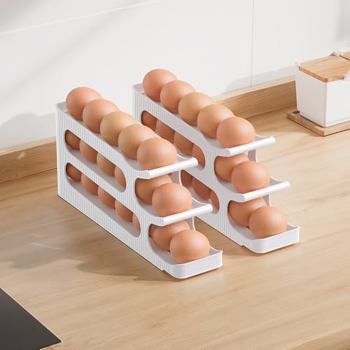 Sotfamily Egg Holder for Fridge, Egg Roller for Eggs 18 Count, 3 Tiers | Auto Rolling Egg Storage Organizer for Refrigerator, Slim Space Saving Container, Dispenser - size: 3 Tiers