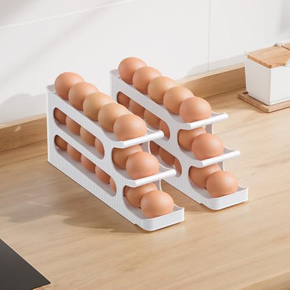 Sotfamily Egg Holder for Fridge, Egg Roller for Eggs 18 Count, 3 Tiers | Auto Rolling Egg Storage Organizer for Refrigerator, Slim Space Saving Container, Dispenser - size: 3 Tiers
