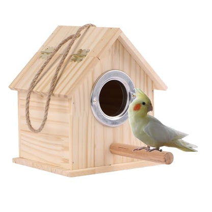 Parakeet Nesting Box Parrot Wooden House Bird Breeding Nest Warm Mating Box | With Stand Perch, Parrotlets Aviary Cage Budgie Mating Box for Lovebirds, Cockatiel, Budgie, and Small Birds - size: 5.9 x 5.12 x 6.57 inch
