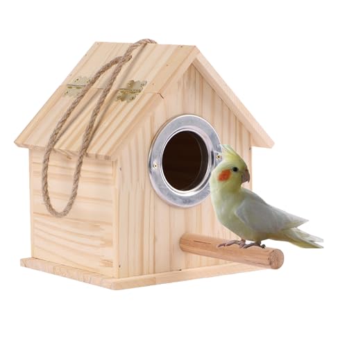 Parakeet Nesting Box Parrot Wooden House Bird Breeding Nest Warm Mating Box | With Stand Perch, Parrotlets Aviary Cage Budgie Mating Box for Lovebirds, Cockatiel, Budgie, and Small Birds - size: 5.9 x 5.12 x 6.57 inch