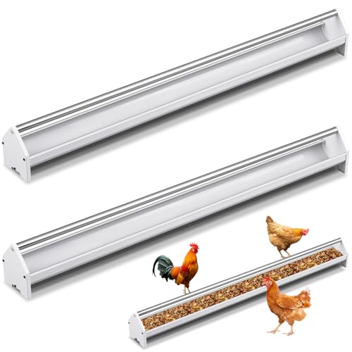 Reallnaive 2 Sets 47 Inch Chicken Feeder Trough, Heavy Duty Plastic Stainless Steel Round Bottom Pigeon Feeder Trough Rotating Round Tub for a Variety of Poultry for Chickens, Ducks, Geese, Goats