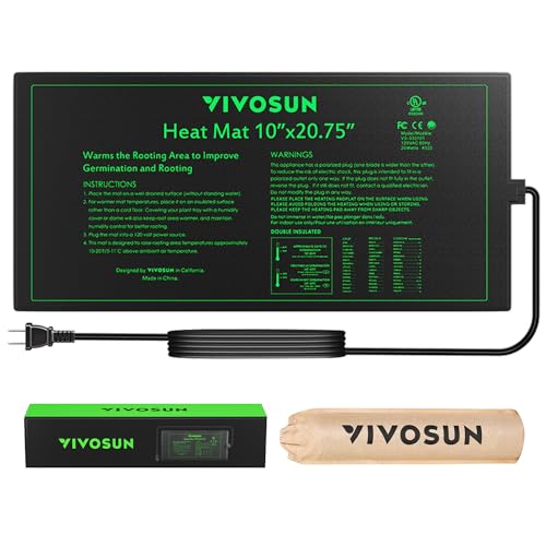 VIVOSUN Durable Waterproof Seedling Heat Mat 10" x 20.75" UL & MET-Certified Warm Hydroponic Heating Pad for Germination, Indoor Gardening, Greenhouse - size: 10"x20.75"