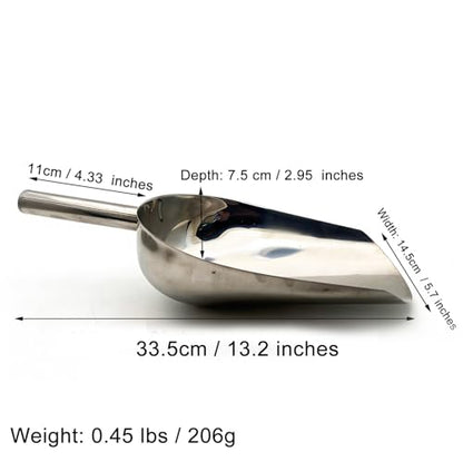 Extra Big Size Stainless Steel Utility Scoop, 35~55-Ounce Metal Scoop Livestock Feed Scoop for Any Household Disposing Replacing Litter/Animal Pet Farm Pig Horse Feed Food Shovel (Stainless Steel)