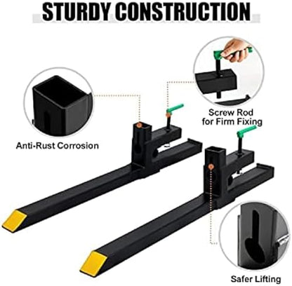 Clamp On Debris Forks To 48-60" Bucket, Heavy Duty Pallet Fork Fit For Loader Bucket Skidsteer Tractor,43''without Stabilizer Bar - size: 43''without Stabilizer Bar