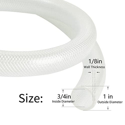 3/4’’ ID × 1’’ OD - 10 ft Clear Braided Hose Plastic Vinyl Tubing,High Pressure Flexible Reinforced PVC Tube for Transfer Water Air Oil, BPA Free & Non-Toxic - size: 3/4'' I.D., style: 10 FT
