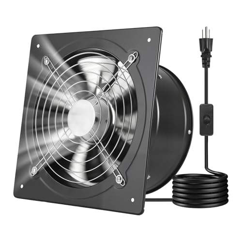 VEVOR 10 Inch Exhaust Fan, 988 CFM High Velocity Wall Mount Vent Fan with On/Off Control, Low Consumption, Portable Ventilation Extractor for Attic,Garage,Basement,Workshop,Kitchen, Chicken Coop,Black - size: 11.81 x 11.81 x 6.30 in