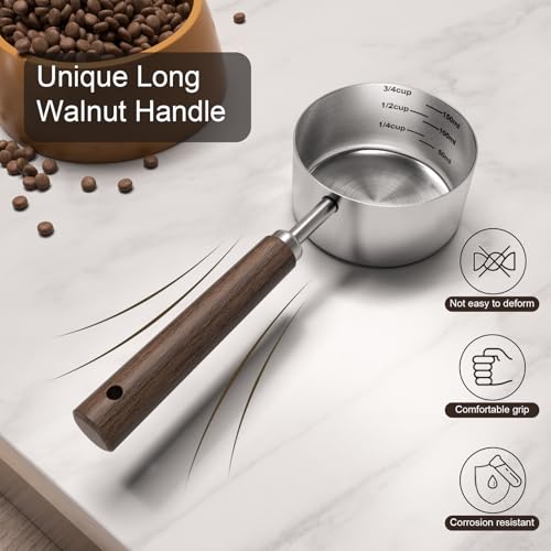 Dog-Cat Food Scoop Measuring-Cup - 3/4 Cup (6 Oz),304 stainless steels,Black walnut long handle - size: 3/4 CUP