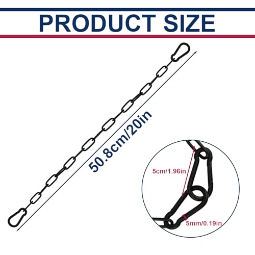 Gate Chain Lock for Outdoor Fence 20 Inch Stainless Steel Gate Chain Link Lock with Carabiners Gate Chain Latches for Garden, Yard, Pet Cages, Horse Dog Goat Cow Farm Use, Black