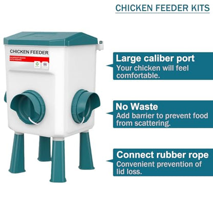 Float-Controlled Automatic Chicken Waterer & No Waste Feeder Kits - Chicken Coop Accessories, Poultry Waterer and Feeder, Two Buckets 3 Gallon/18-23 Pounds - color: Blue+Blue