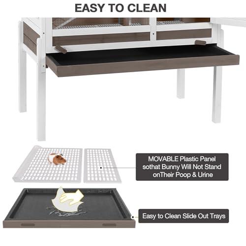 Wooden Guinea Pig Cages Indoor with Plastic Floor and Pull Out Tray, Two-Story Rabbit Cage with Anti-Chewing Ramp, Bunny Hutch with Detachable Stand, Small Animals Cage Habitat (Brown) - color: Brown